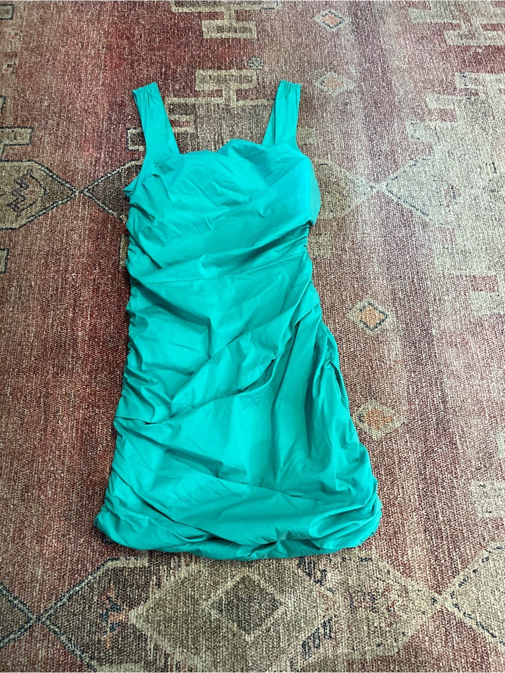 ASTR the label ruched teal mini dress ballon hem cotton poplin blend sz med